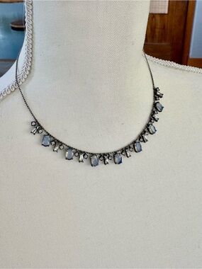 Sterling Silver Oval Opalescent & White Rhinestones Ball Chain Necklace 16-18”